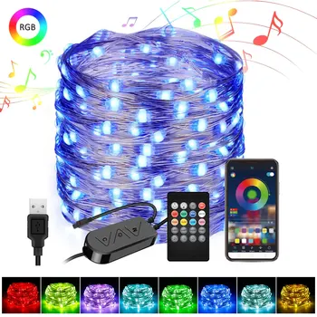 USB Led String Světla, Hudba RGB String Světla Smart Bluetooth App Řízené Vánoční Víla Světla pro Vánoční Výzdobu Světla