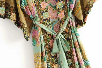 Uschlé indie folk vintage český tropické Páv volné kimono vesty ženy tisk podzimní dlouhé sako ženy trenčkot