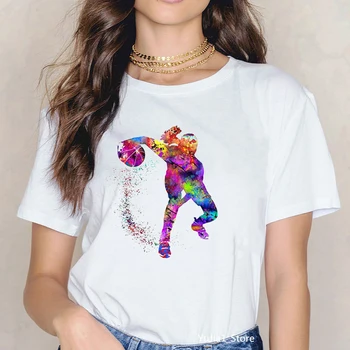 V létě roku 2020 akvarel basketbal dívky art print tee shirt femme 90. let sportovní camisatas mujer tees harajuku kawaii topy trička