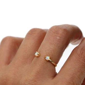 Velikost 5 6 7 otevřete midi Zlaté barvy dvě opál kámen rozkošný dívka, ženy, šperky, jednoduchý, módní jemné minimální prsten