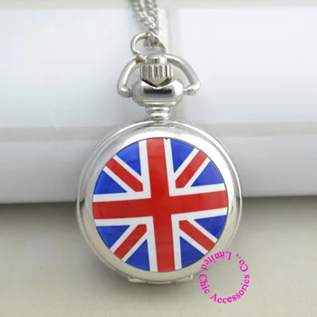 Velkoobchodní anglicky, anglie, velká británie UK vlajka hodinky ženy lady dívka náhrdelník stříbrná módní antibrittle smalt zrcadlo
