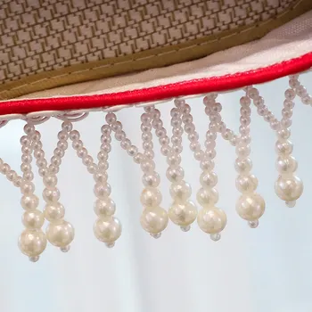 Veowalk Perly Střapec Ženy, Bavlněná Tkanina, Vyšívané Čínský Styl Ploché Platformy Skluzu Na Špičaté Toe Retro Jedinečné Svatební Boty