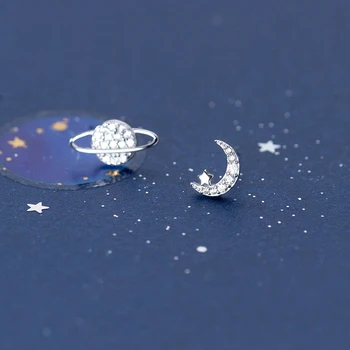 Vesmíru, Planety, Měsíc Knoflíky, Náušnice pro Ženy 925 Sterling Silver Zirkony Crystal Personalizované Náušnice Módní Šperky Romantické