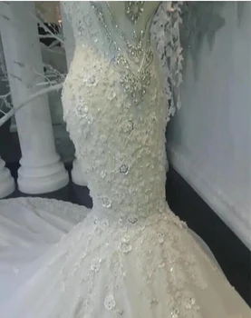 Vestido de noiva Vintage Ohromující šaty bez Rukávů Krystal Svatební Šaty Roku 2019 Mořská panna Svatební Šaty Na Prodej