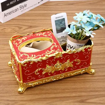Vintage Gold Tkáně Box Kryt Elegantní Květina Carving Ubrousek Případě, Že Držitel Hotel Home Dekor Organizátor Telefon, Šperky Stůl A Příslušenství