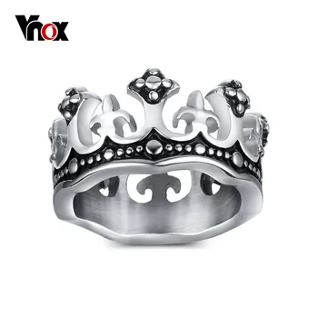 Vnox Pánské Prsteny Černá Královskou Korunu Rytíř Fleur De Lis Cross Vintage Prsteny pro Muže Šperky