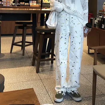 Vysokým Pasem Džíny Ženy Harajuku BF Stylu Elegantní Malované Design Dospívající Streetwear Ins Volné Móda All-zápas na Podzim Dámské Kalhoty