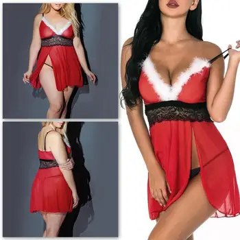 Vánoční spodní Prádlo Set Pro Ženy Pokušení Erotické Nový Rok, Sexy noční Prádlo spodní Prádlo Červená S-XXXL Kombinézu