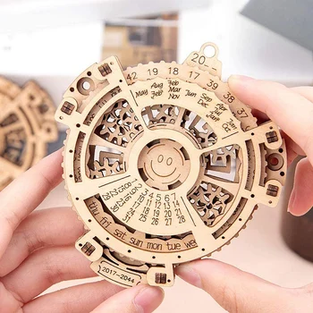 Věčný Kalendář 3D DIY Puzzle Hračky Kreativní Dřevěná Mechanická Převodovka Carving Budovy Gravírování