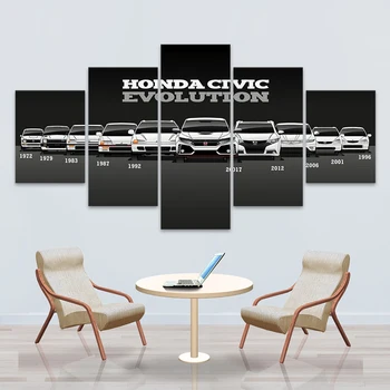 Wall Art Modulární Obraz Plakáty Tištěné Plátno Retro Honda CIVIC Auto Malování Moderní Domácí Dekorace Obývací Pokoj 5 kusů Rám