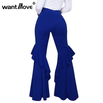 Wantmove 5 barev flare kalhoty rufferem dlouhé kalhoty patchwork 2020 nový podzim zima ženy vysoké pasu plné kalhoty JZ237