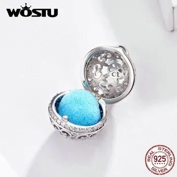 WOSTU Originální Parfém S Růžovou Modrý Prolamované Houpat Kouzlo 925 Sterling Silver Fit DIY Náramek Výrobu Šperků FIC1198