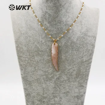 WT-JN034 WKT Velkoobchod přírodní shell náhrdelníky dlouhý list přívěsek s krásné jasné korálky řetěz nový styl svetr náhrdelník