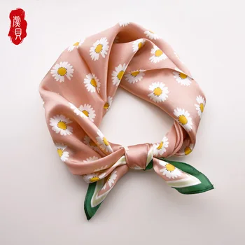 Zelená přírodní hedvábí šátek tištěné daisy pro ženy pravé hedvábí 50cm malé náměstí šátek na krk šátky krásný dárek pro dámy holka
