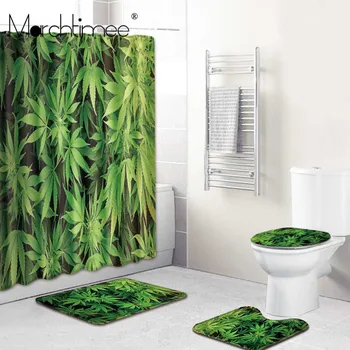 Zelené Tropické Rostliny Sprchový Závěs Koupelna Vodotěsné Polyester Sprchový Závěs Listů Tisk Koupání Sprchové Závěsy