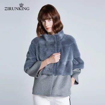 Zirunking 2020 skutečný norkový kožich odepínací zimní teplé vlněné tkaniny ženy fashional vynosit pravý norek pro lady teplé vlněné Z201
