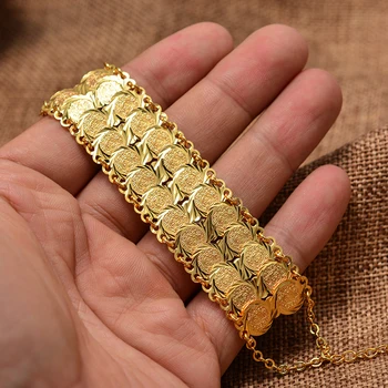 Zlatá Barva, Mince, Náramky&Náramek pro Ženy, Muži, Peníze, Mince Náramek Islámské Muslimské Arabské Středního Východu Africké Šperky Dárky