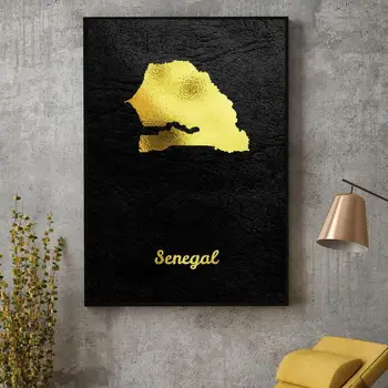 Zlatá Mapa Senegalu Plátno Zeď Umění Tisk Moderní Plakát, Nástěnné Obrázky, Obývací Pokoj Dekor