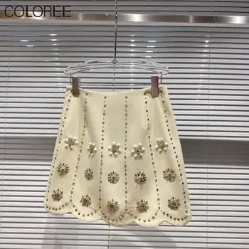 Značka návrháři sukně dámské 2020 jaro podzim vintage vysokým pasem mini sukně elegantní crystal lištování faldas mujer