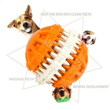 Zubní Masážní Míček pro Psy, Otočný Čištění Zubů Hračky, Non-Toxické Přírodní Gumový Míč, 7,5 cm v Průměru