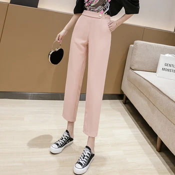 Černé formální kalhoty ženy vysoké pasu tenké kancelářské práce elegantní dáma korejský styl kotník-délka kalhoty 2020 letní locanda fiorita femme
