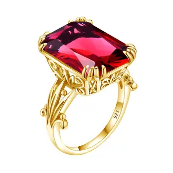 Červený Rubín květinové Prsten 925 Mincovní Stříbro 14K Zlaté Prsteny Pro Ženy, Svatební Zásnubní Šperky Stříbro 925 Šperky Klasické Anillos