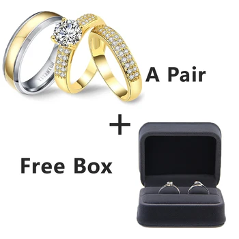 Čistý Titan Snubní Prsteny Pár Luxusních Zlato Zirkony Svatební Prsten Set pro Dívky Snubní prsteny Zásnubní Božské Šperky