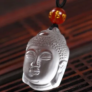 Čistě přírodní crystal quartz White řezba Buddha Hlava Strážce Náhrdelník Módní Šperky přívěsek Amulet Nadpřirozené Uzel Štěstí