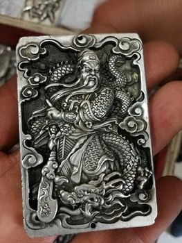 Čína Tibetské stříbro Vyřezávaný Amulet písma Přívěsek 