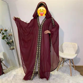 Šifon Africké Šaty Ženy muslimské abaya svetr Volné Bat Rukáv s Kapucí Roucho Šaty Dashiki Bazin Tisk party Večer Vestidos