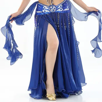 Ženy Belly Dance Kostým Šifon List Roll Double Split Šaty pro dospělé Břišní Tance Oblečení Performance Sukně Lady Dance wear
