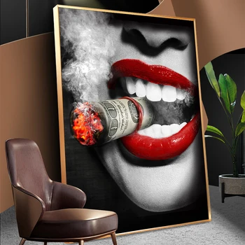 Ženy, Kouření Plakáty Sexy Červené Rty Cool Portrét olejomalby na Plátně Bar Zeď Dekor Visí Obrázky, bytové Dekorace