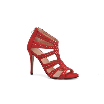 Ženy Sandály Módní Stádo Červené Gladiator Tenké Vysoké Podpatky Femmes Sandales Zip Přední Zadní Popruh Strany Boty Plus Velikosti 35 45 52