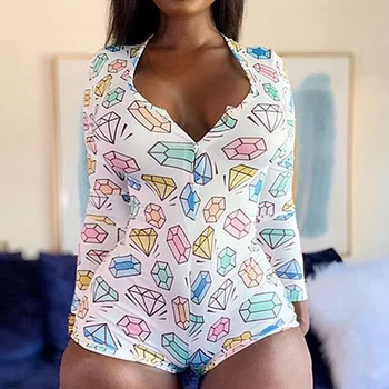 Ženy Sexy V-Neck Krátký Rukáv Bodycon Kombinézu Ležérní Tištěné Tlačítko, oblečení na Spaní Kombinézu Romper Šortky Trikot pro Letní