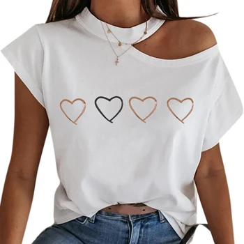 Ženy T-shirt Dívky Letní Módní Off Rameno Bílé Tričko Ženy Oblečení Dámy Horní Duté Ležérní tričko Ženy Topy Tees#w