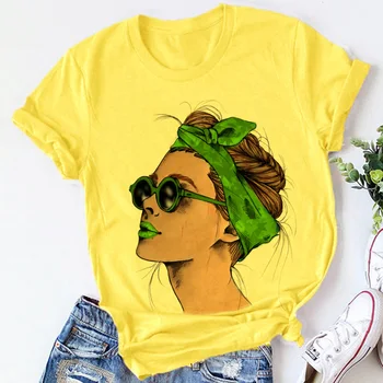 Žlutá Plus Velikost T-shirt Ženy Letní Módě Print Lady Ležérní Tričko Topy Harajuku Streetwear Krátký Rukáv Tričko,Drop Loď