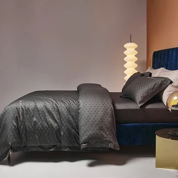 1000TC Bavlněné ložní prádlo tmavě šedá žakárové ložní prádlo přehoz přes postel peřinu povlak na polštář 4ks sada lůžkoviny Bed Set