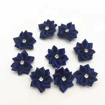 100ks Tmavě Modrá Saténová Stuha Květiny Drahokamu Diamante Centrum 25mm Craft Květina