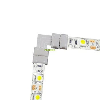 100sets/lot Nepájené Tvaru L 90 Stupňů Rohu 4pin 10mm PCB RGB LED Konektory s Klipy pro 12V 5050 LED Strip