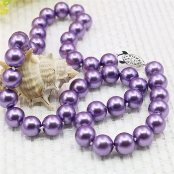 10mm Kolo Violet Purple Pearl Shell Náhrdelník Ženy, Dívky, Ručně vyráběné Šperky Design Módní Doplněk Dárky Pro Matku