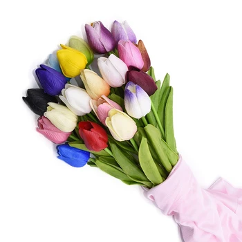 10Pcs Umělé PU Tulip Flower Nevěsta Kytici pro Svatební Dekorace Květin Zahrada Dekor Falešné Květina