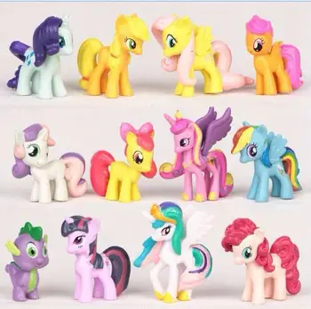 12 ks/set 3-5cm malý poni PVC Rainbow koně, roztomilé koně, akční figurky, panenky pro dívky narozeniny, vánoční dárek