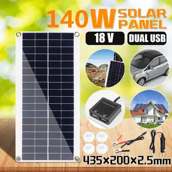 140W 18V Solární Panel Dual USB Výstup Solární Buňky Poly Solární Panel Monokrystalický Křemík Venkovní DIY pro Auto, Jachtu Baterie Lodi