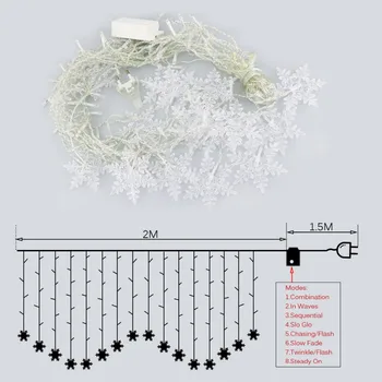 2*1M LED Závěs String Světla, sněhová Vločka Víla Světla Pro vánoční Vánoční Venkovní Dekorace Svatební Party 104 Led EU Plug JQ