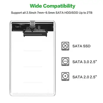 2,5 palcový HDD případě Transparentní Pevný Disk Případě USB3.1 Gen2 10 gbps Typ-C na SATA HD, Pevný Disk SSD pevný disk Mobilního Zastřešení Box