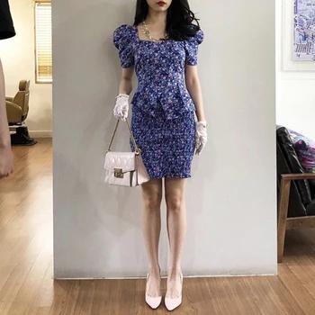 2 dílná sada ženy 2019 Módní 쿠이 수 엘리 Korean TV drama ženy, dva kus oblečení, Ženské Elegantní Květinové Lady Tričko + Mini sukně