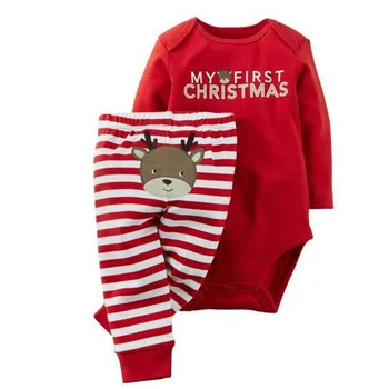 2 Ks/Sada Vánoční Dítě Romper Set Novorozence Bavlna Kombinéza Kalhoty Suit Infant Dopis Tisk Pyžama Kalhoty