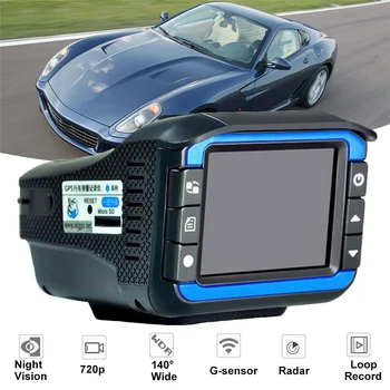 2-v-1 2.4 Palcový HD 720P Univerzální Auto DVR Kamera Live Voice Prompt Dash Cam Radar Detektor Video Recorder Podpora G-senzor
