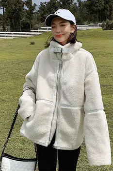 2019 Harajuku Zahustit Krátké Granulované Sametové Zimní Vlněný Kabát Ženy Umělé Kožešiny Kabát Volné Slim Fit Bunda Dámská Bunda Teddy