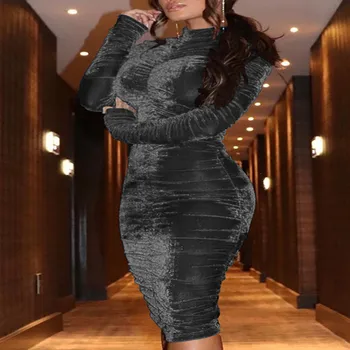 2019 Nové Dámské Sametové Pouzdro Šaty Office Dámy Podzim Midi Bodycon Slim Šaty Party Elegantní Vintage, Velké Velikosti ženy Šaty